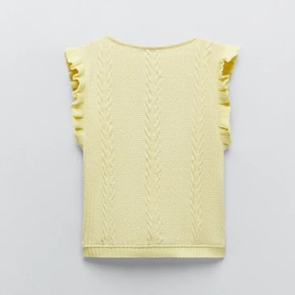 ZARA Yellow Knit Ruffle Sleeve Crop Top - Size M - Picture 6 of 10